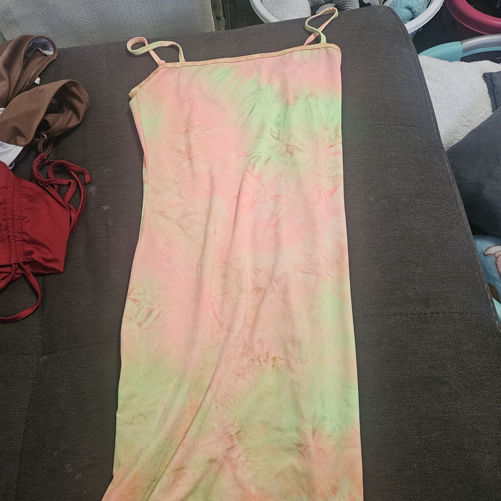Tie-Dye Pastel Slip Dress - Pink & Green